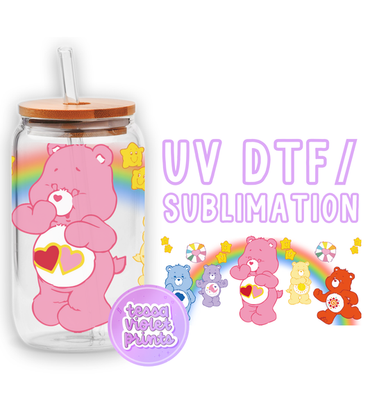 a picture of a pink bear in a jar