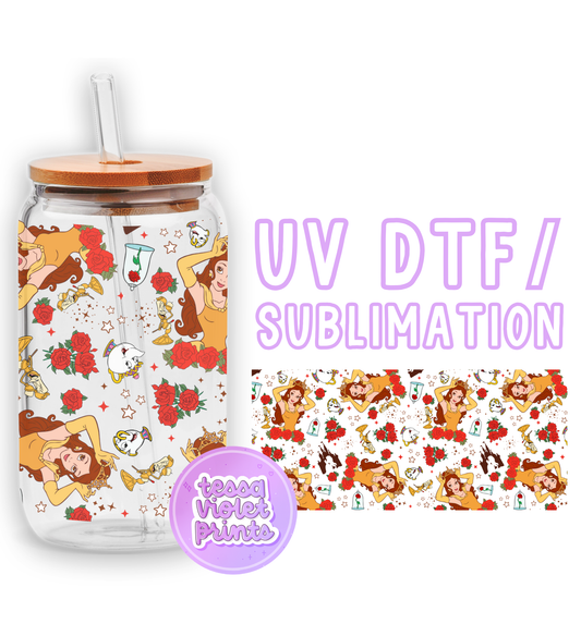 a glass jar with a pattern of cartoon characters on it