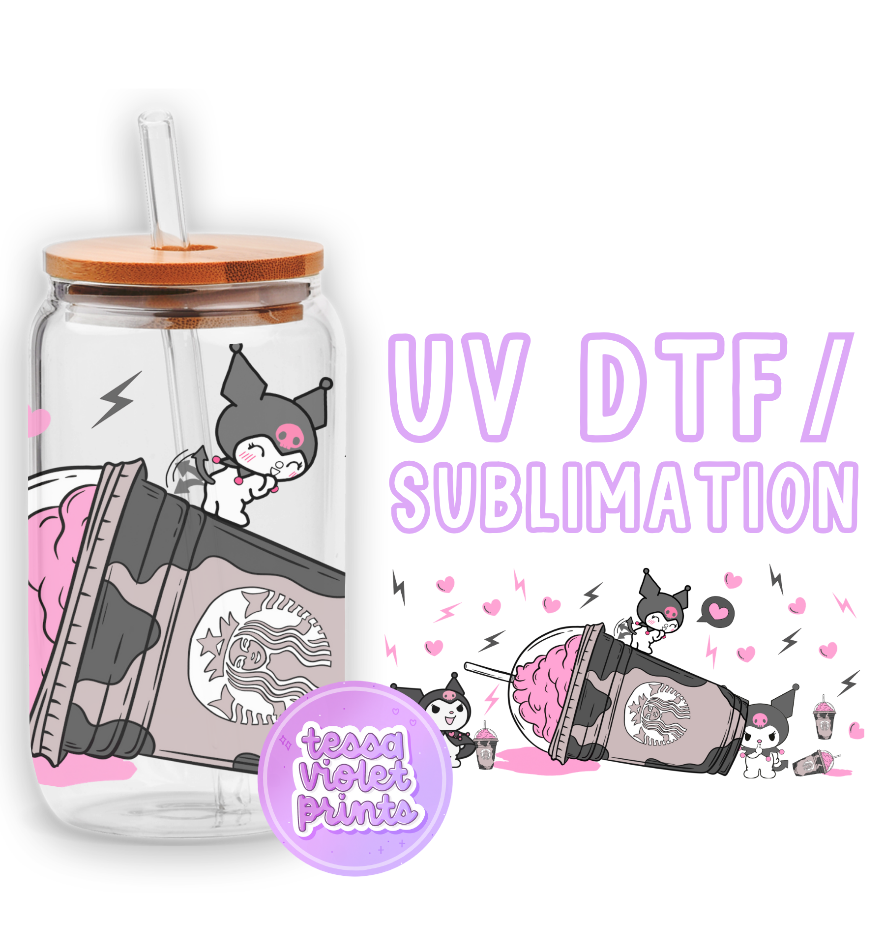a glass jar with a lid and a sticker with a picture of a cat