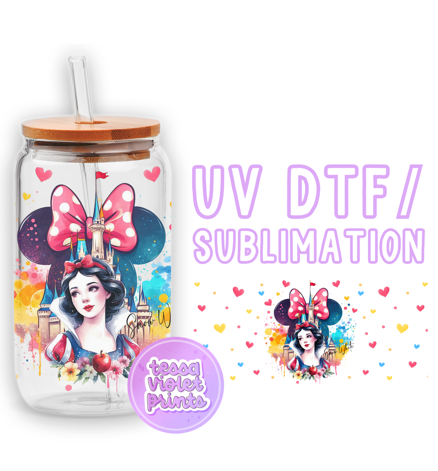 a glass jar with a minnie mouse picture on it