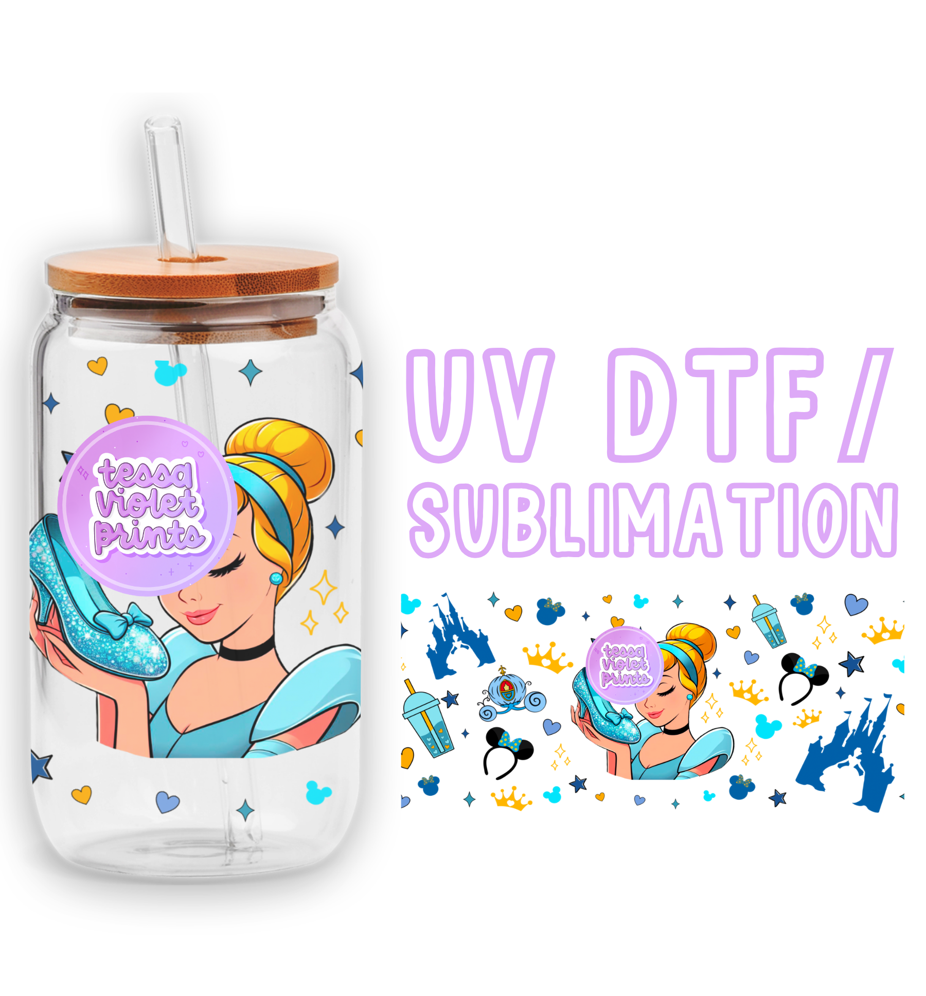 a glass jar with a picture of a woman reading a book