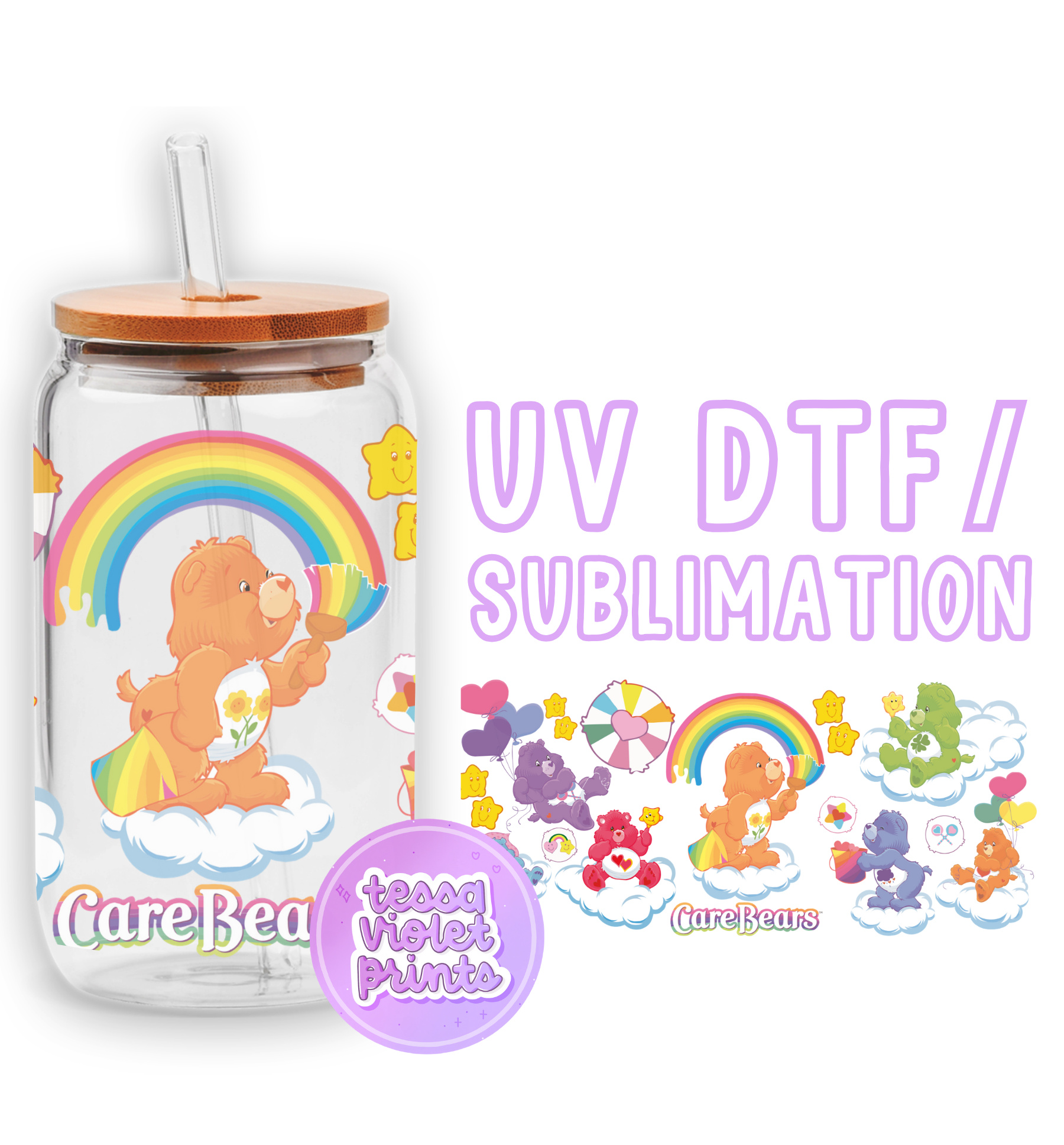 a glass jar with a bear on it