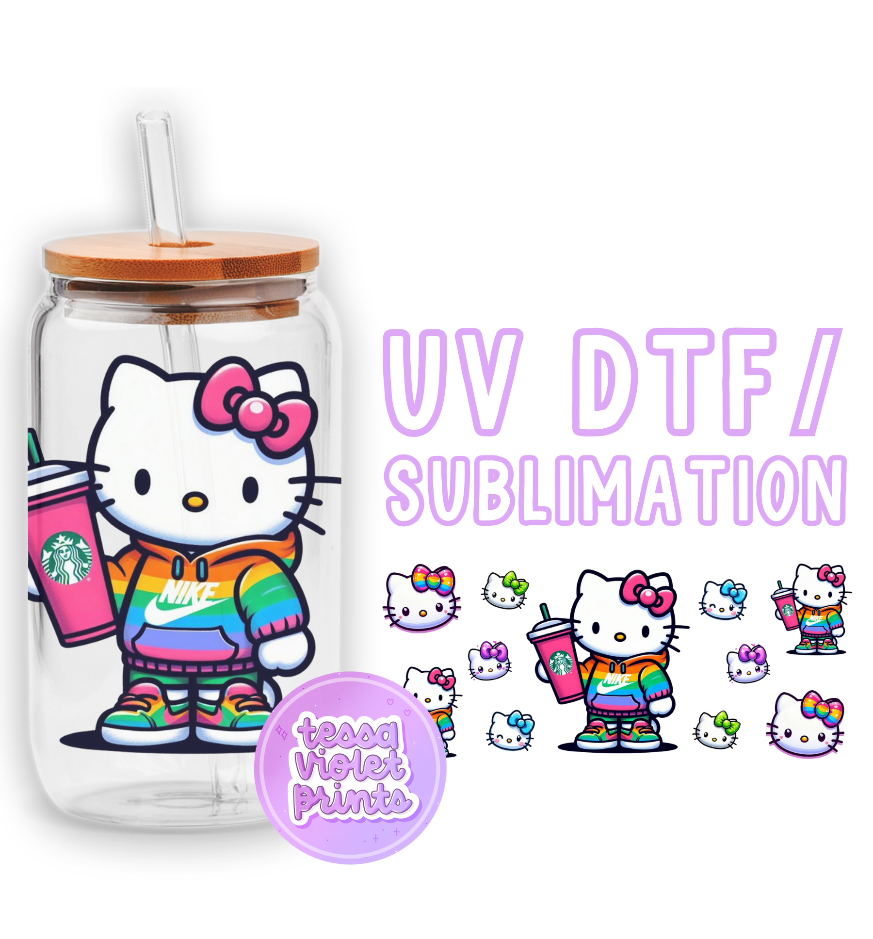 a picture of a hello kitty drinking from a cup