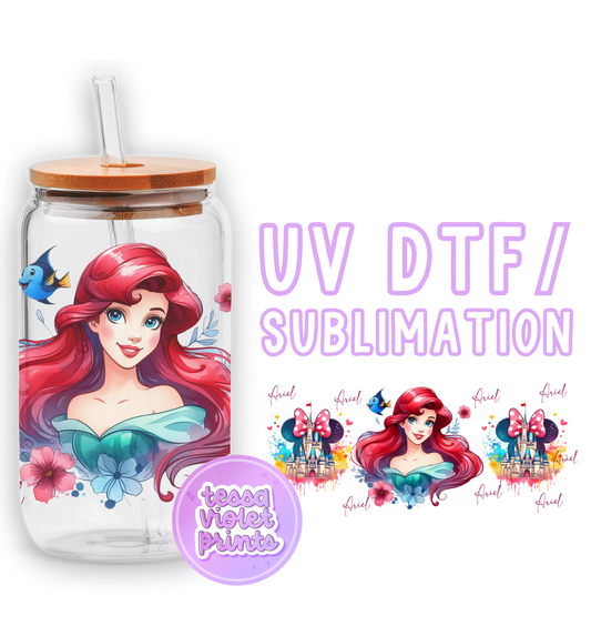 a glass jar with a picture of ariel from the little mermaid