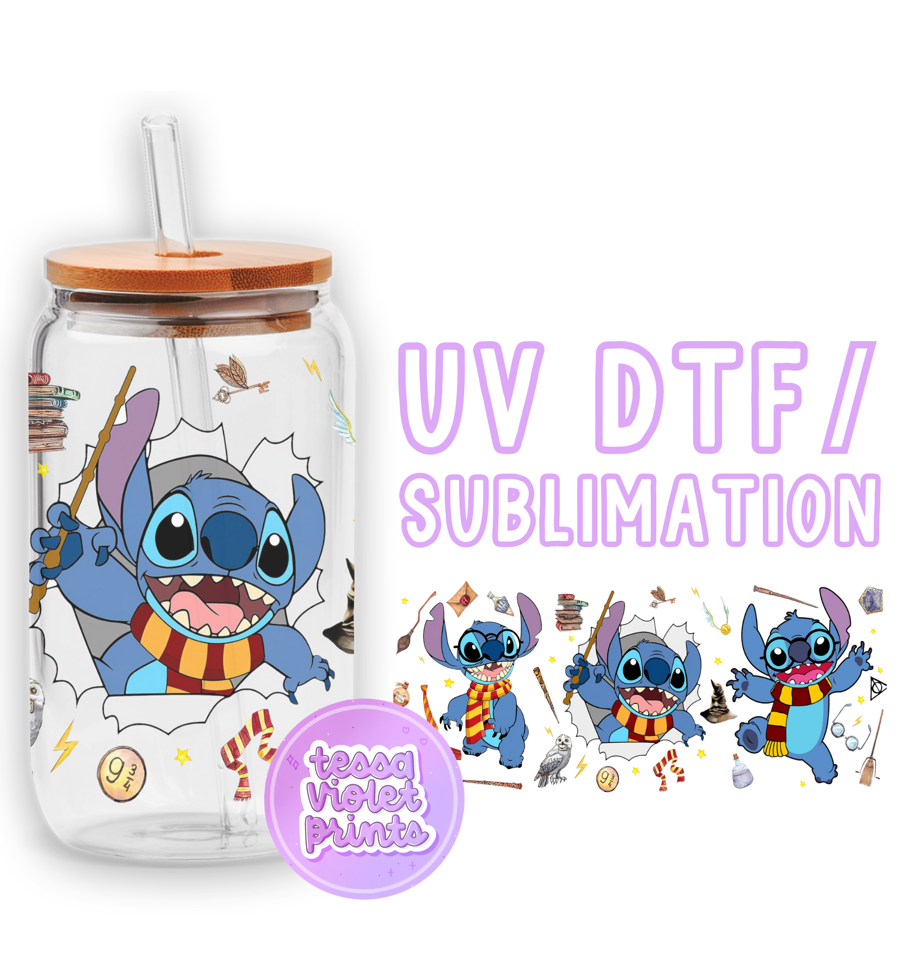 a glass jar with a picture of stitch stitch stitch stitch stitch stitch stitch stitch stitch
