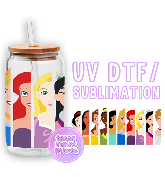 a glass jar with a picture of princesses on it