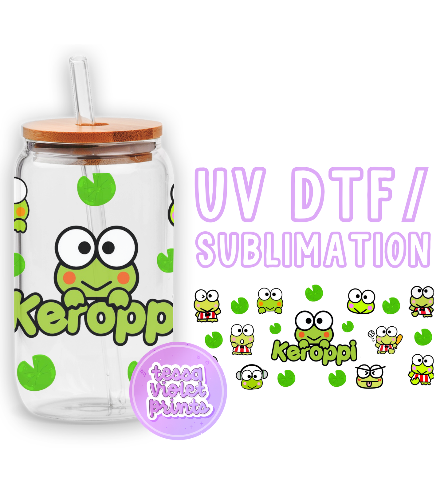 a glass jar with a sticker of a cartoon character