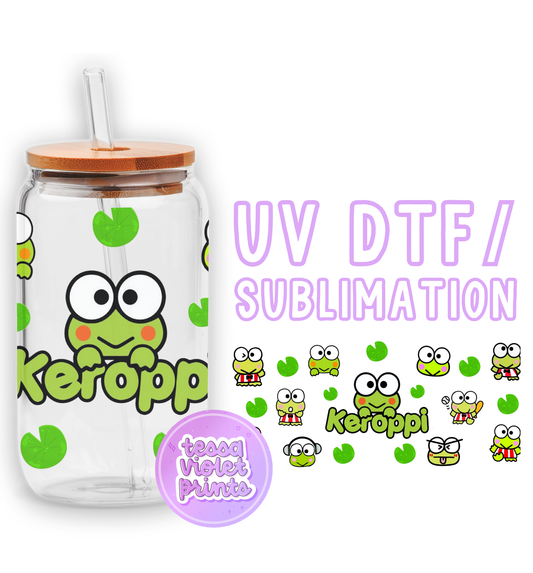 a glass jar with a sticker of a cartoon character