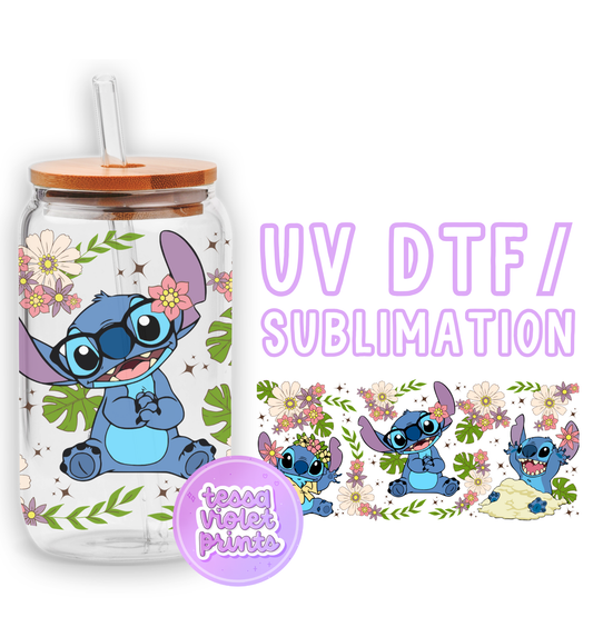 a glass jar with a picture of stitch stitch stitch stitch stitch stitch stitch stitch stitch
