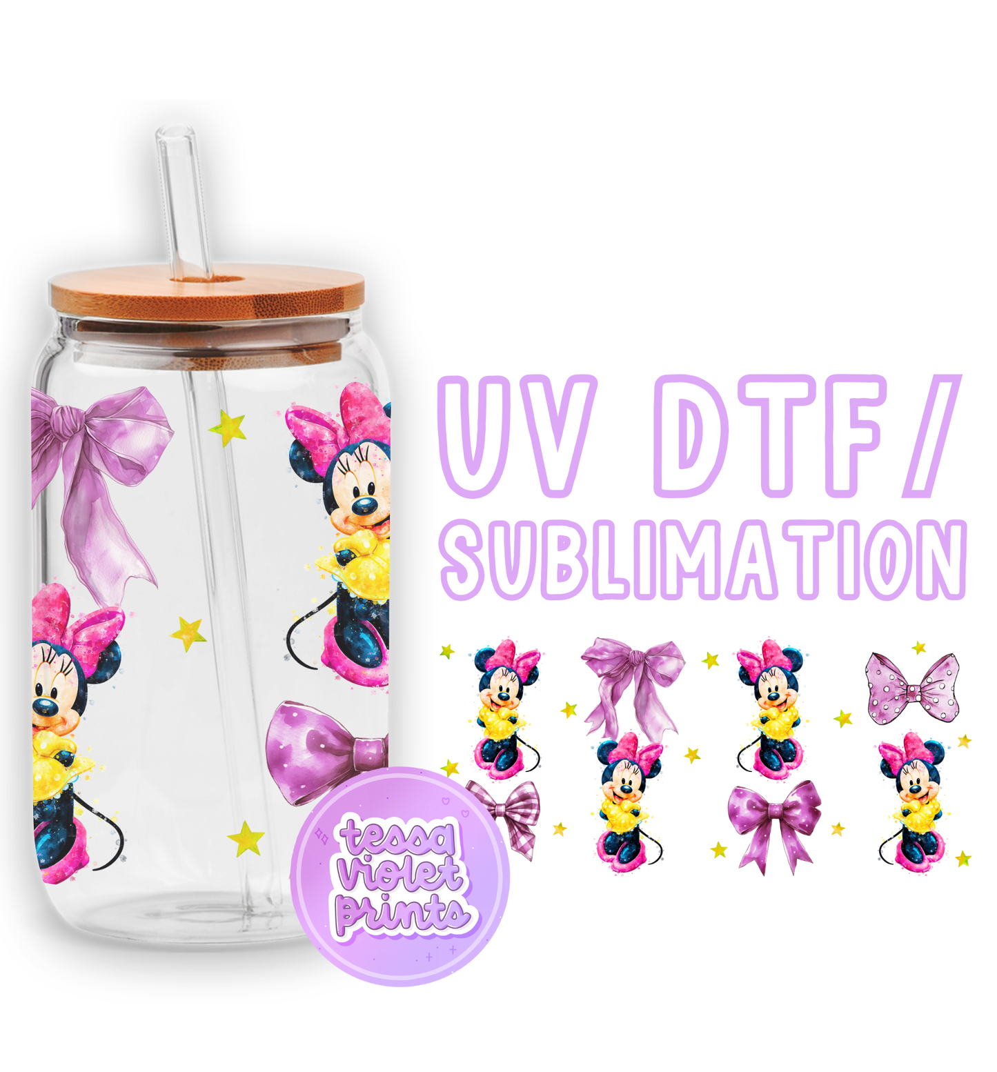 a glass jar with a minnie mouse design on it