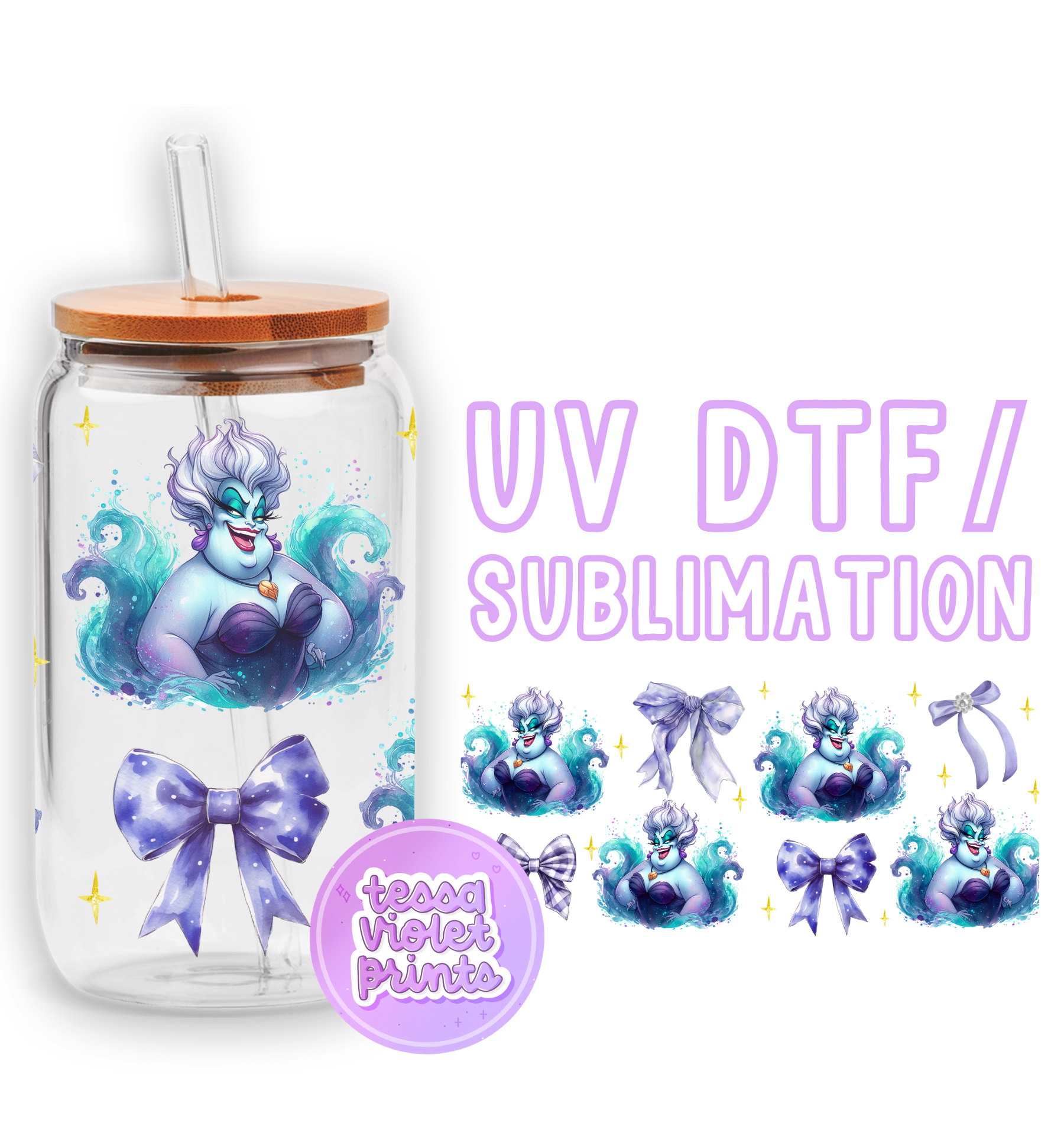 a glass jar with a picture of a mermaid on it