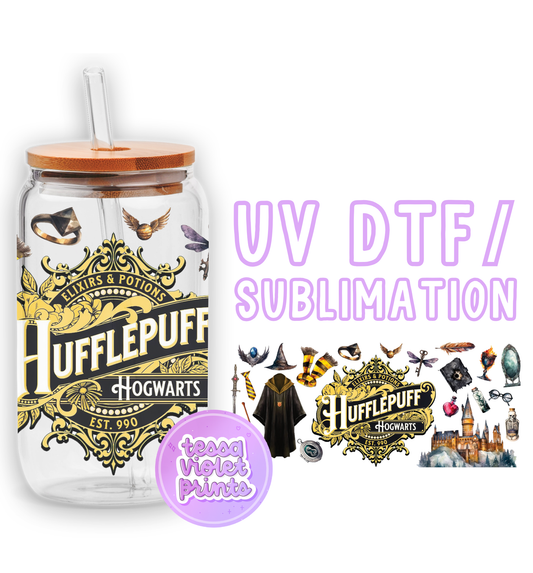 a glass jar with a lid and a sticker with a picture of harry potter