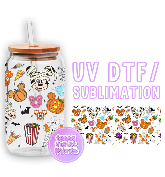 a glass jar with a sticker of cartoon characters on it