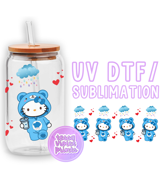 a glass jar with a hello kitty sticker on it