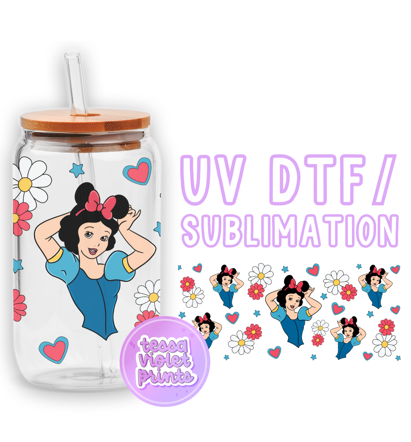 a glass cup with a cartoon character on it