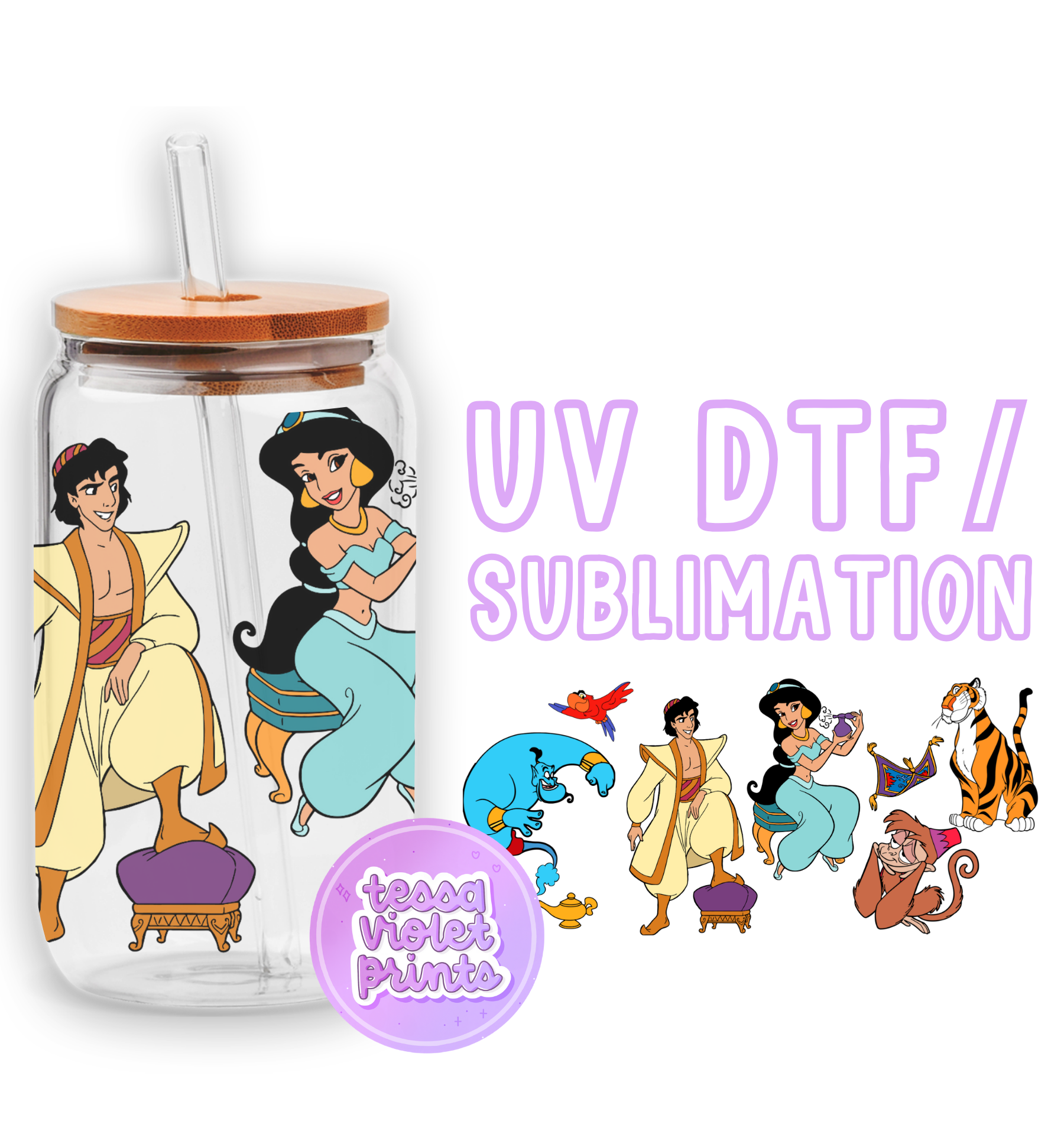 a glass cup with a cartoon character on it