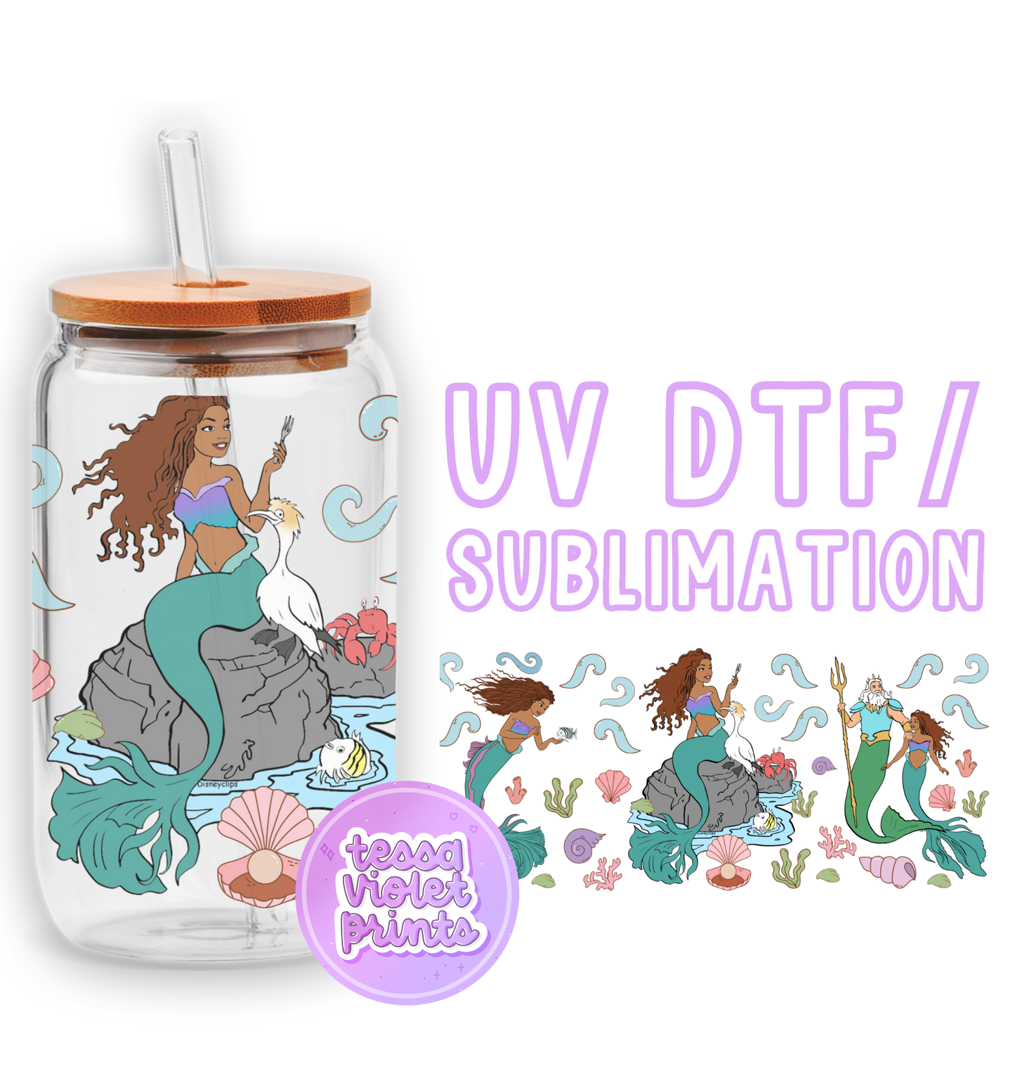 a glass jar with a mermaid on it