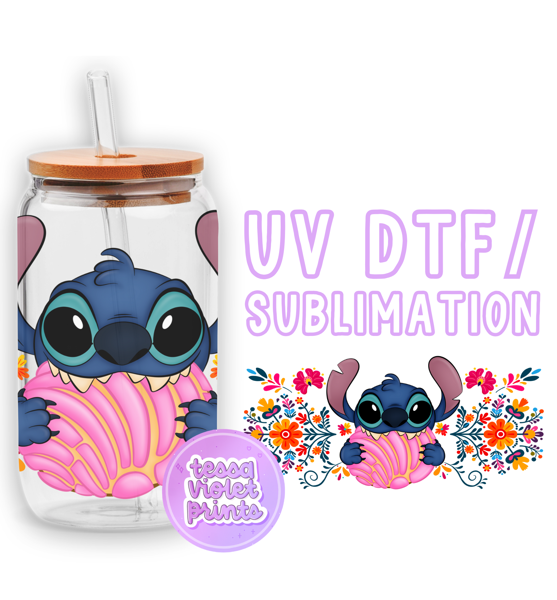 a glass jar with an image of stitch stitch stitch stitch stitch stitch stitch stitch stitch