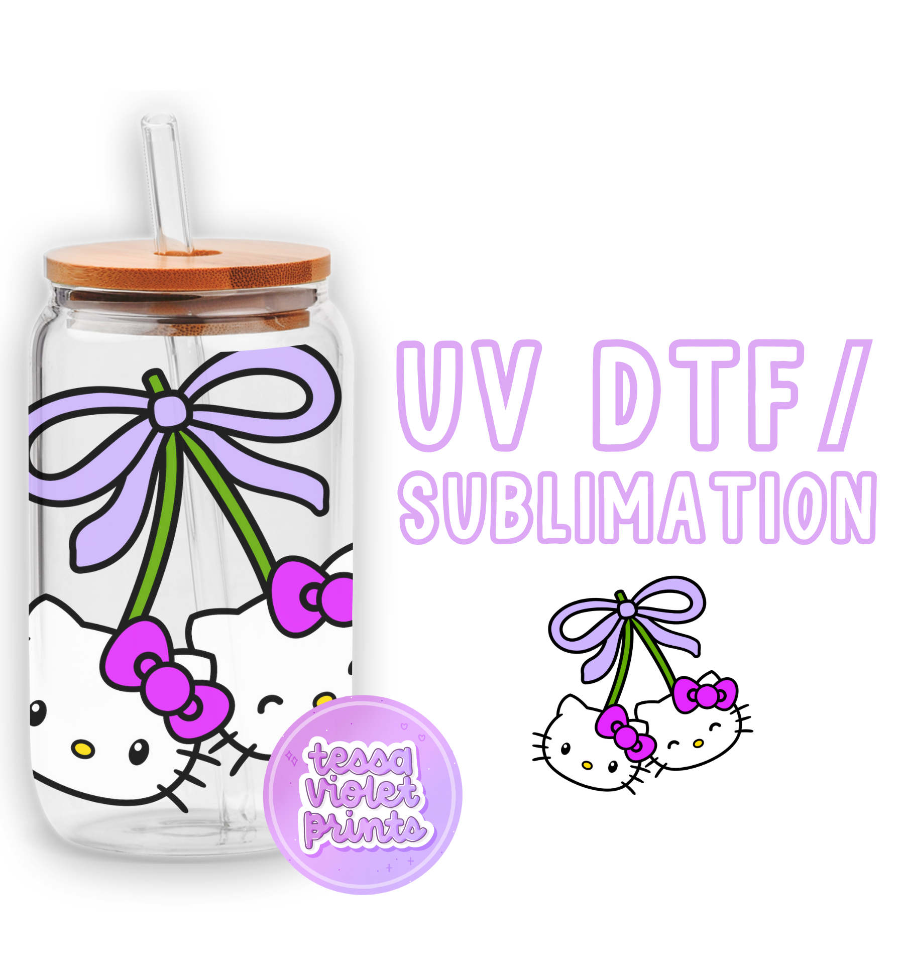 a glass jar with a hello kitty design on it