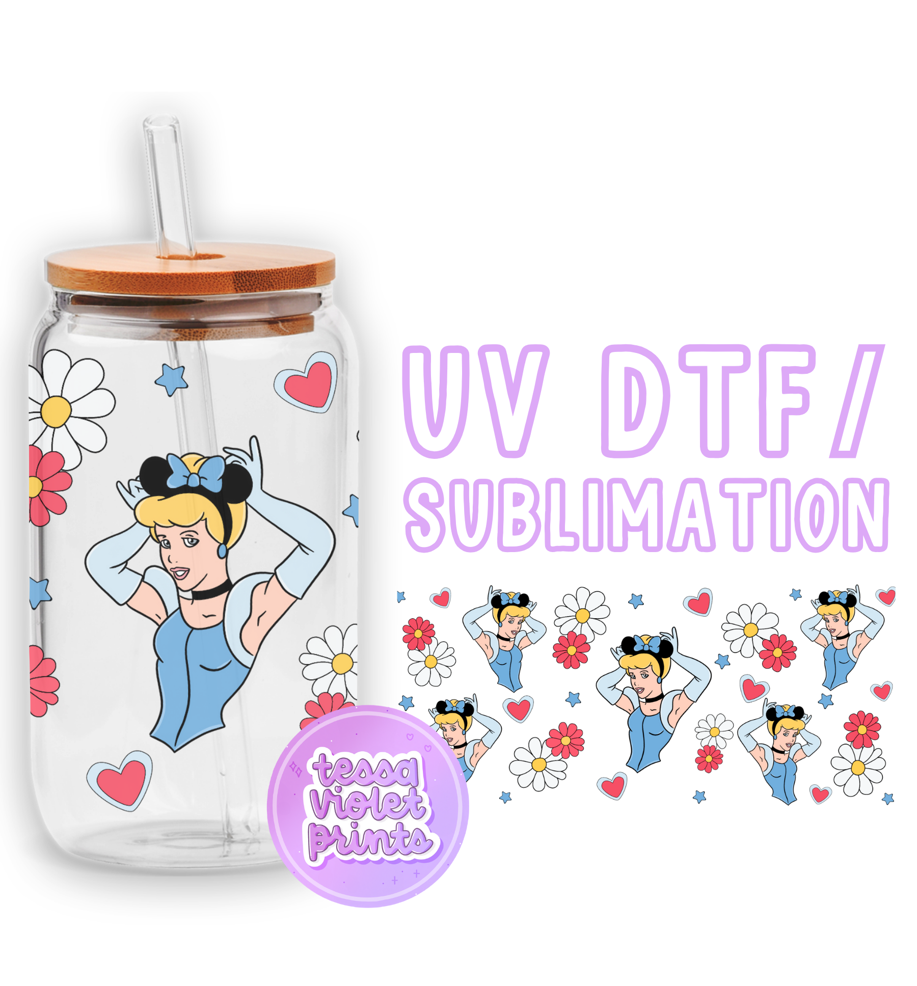 a glass with a cartoon character on it