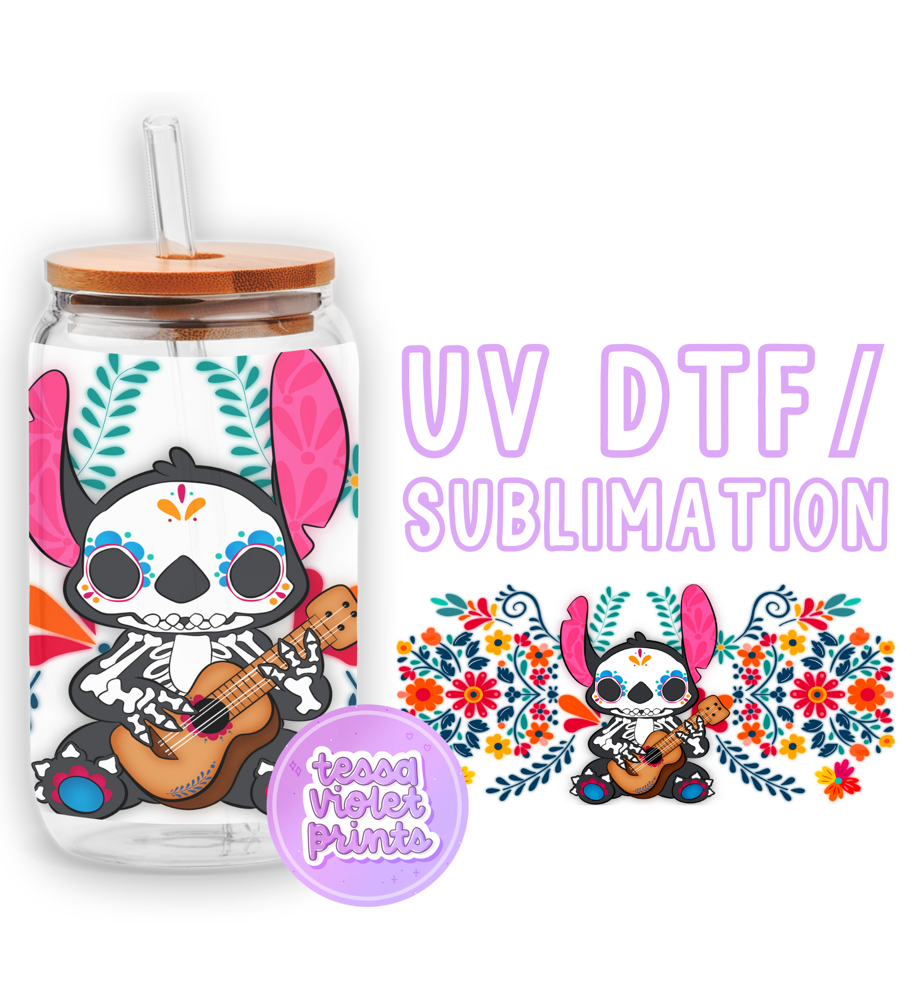 a jar with a picture of a skeleton playing a guitar