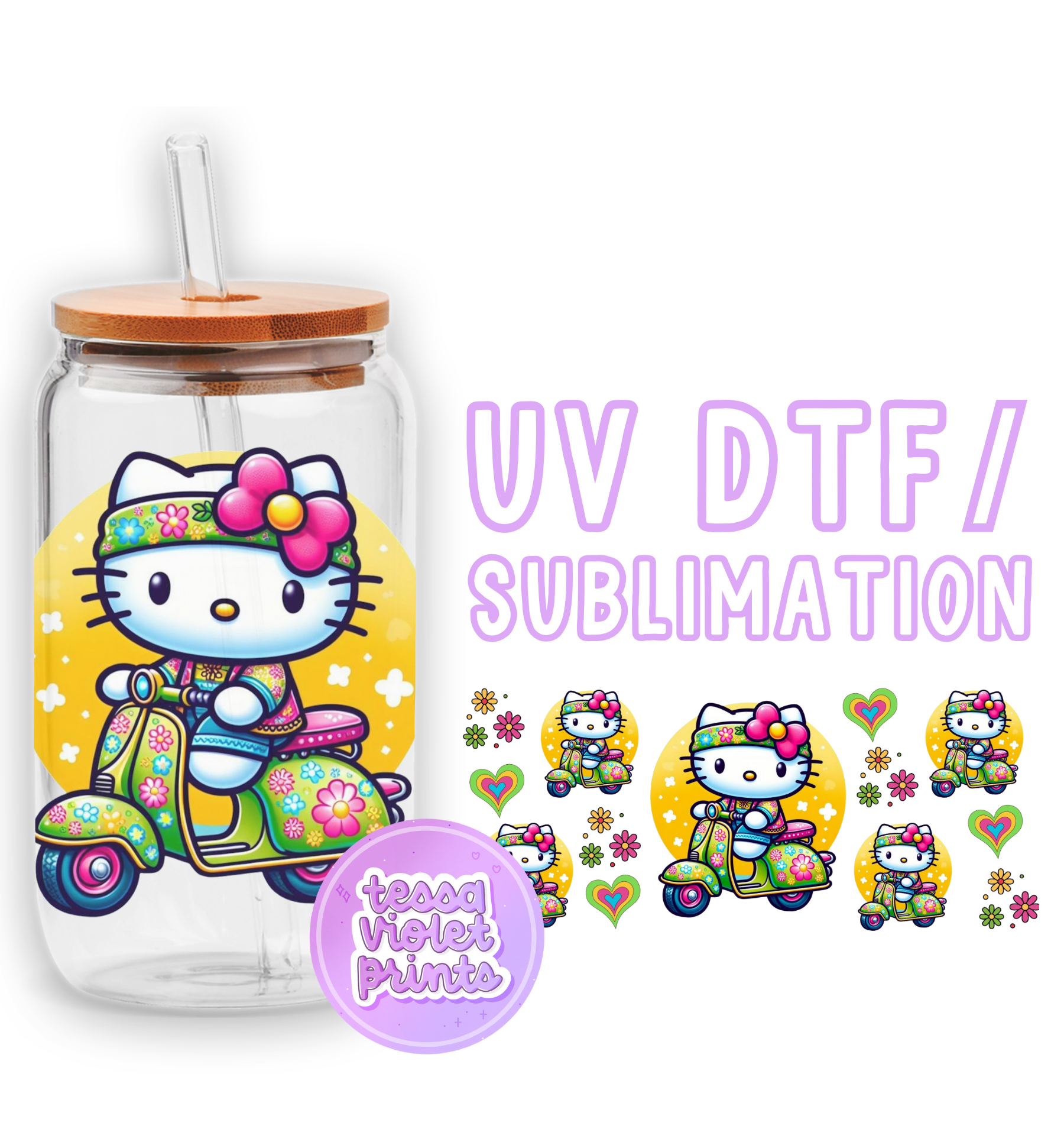 a picture of a hello kitty on a scooter