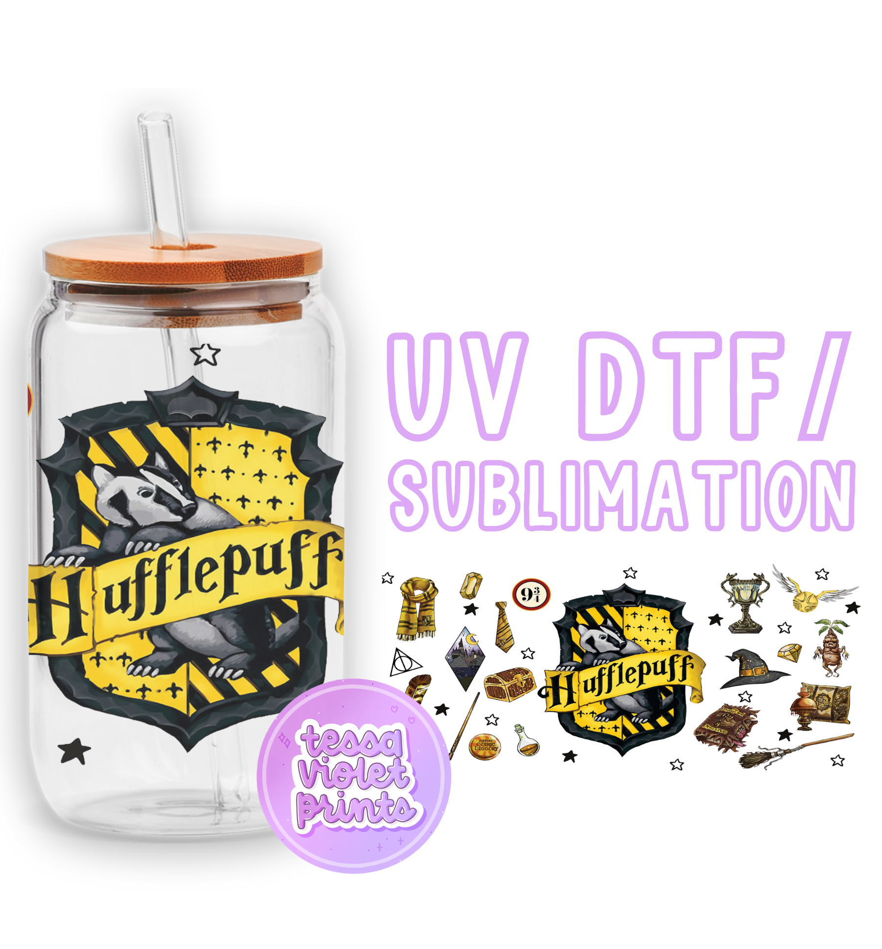 a glass jar with a sticker of harry potter on it