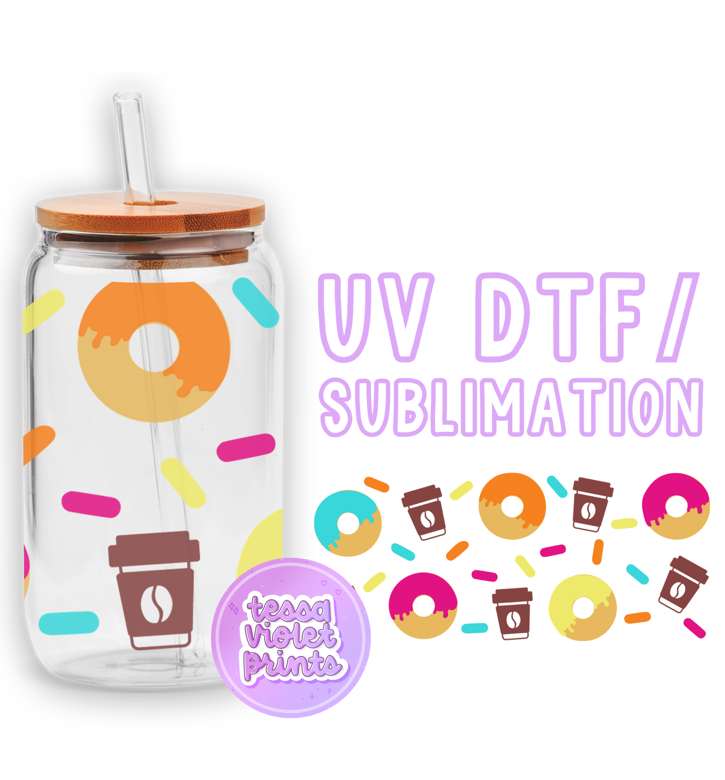 a glass jar with a lid and a straw in front of a white background with