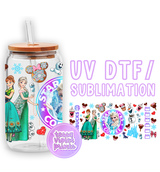 a glass jar with a picture of a frozen princess on it