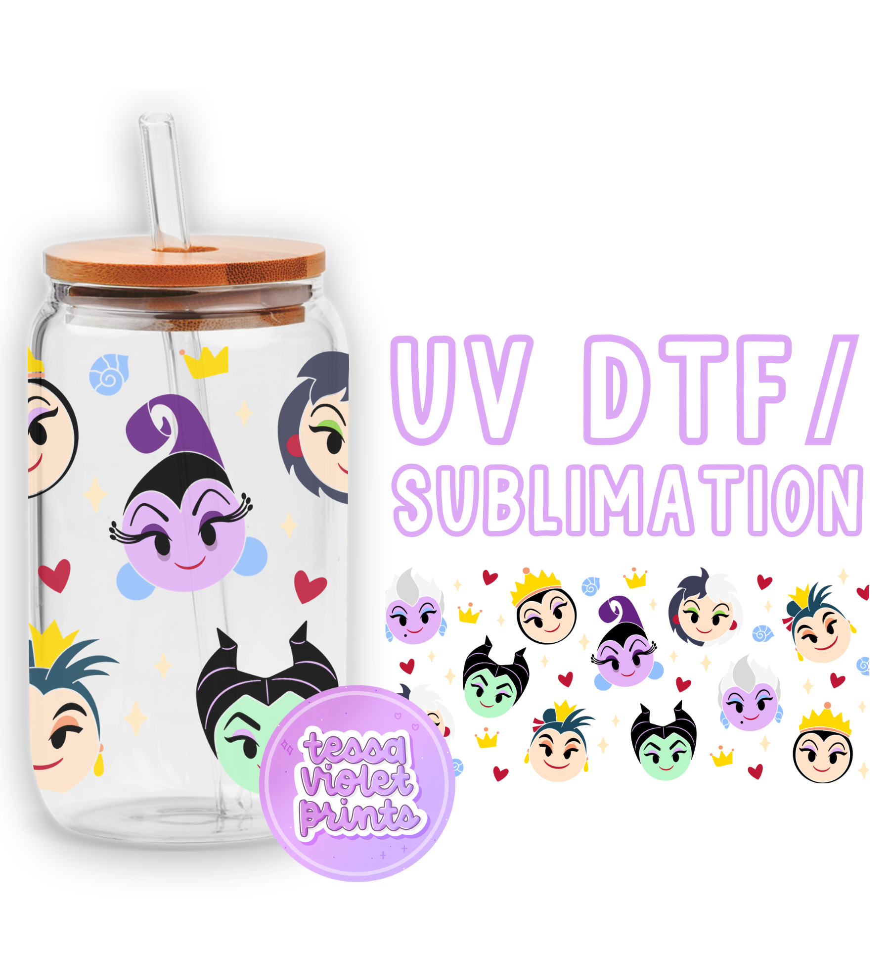 a glass jar with a lid and stickers on it