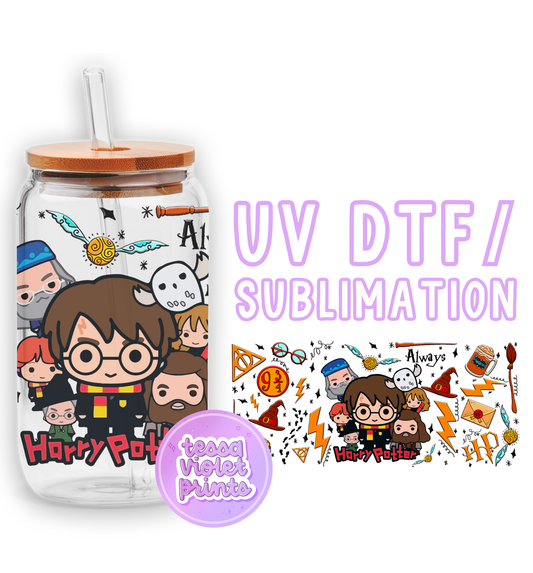 a jar with a sticker of harry potter and her friends