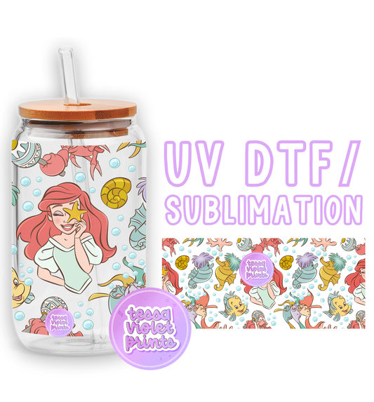 a water bottle with an image of ariel the mermaid on it