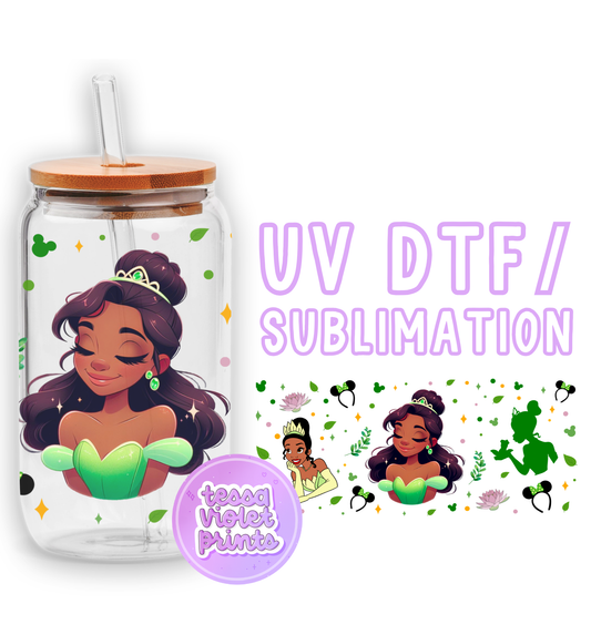 a glass jar with a picture of a princess on it