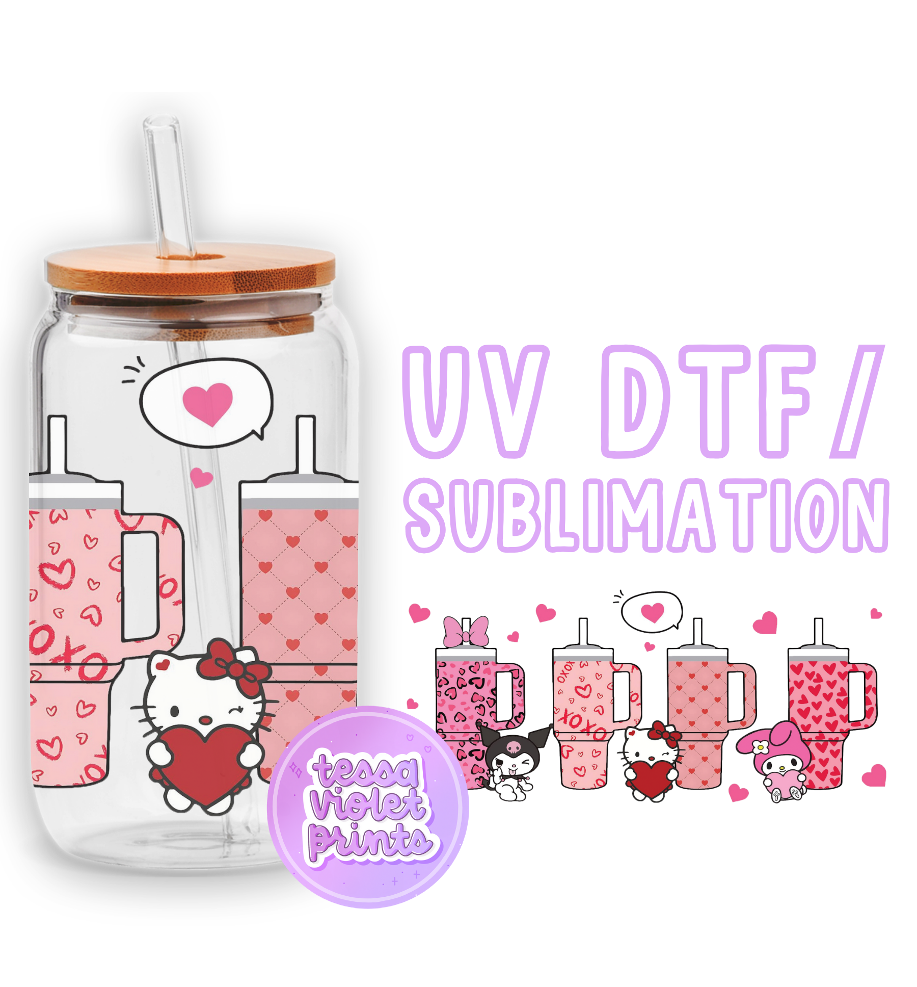 a glass jar with a hello kitty design on it