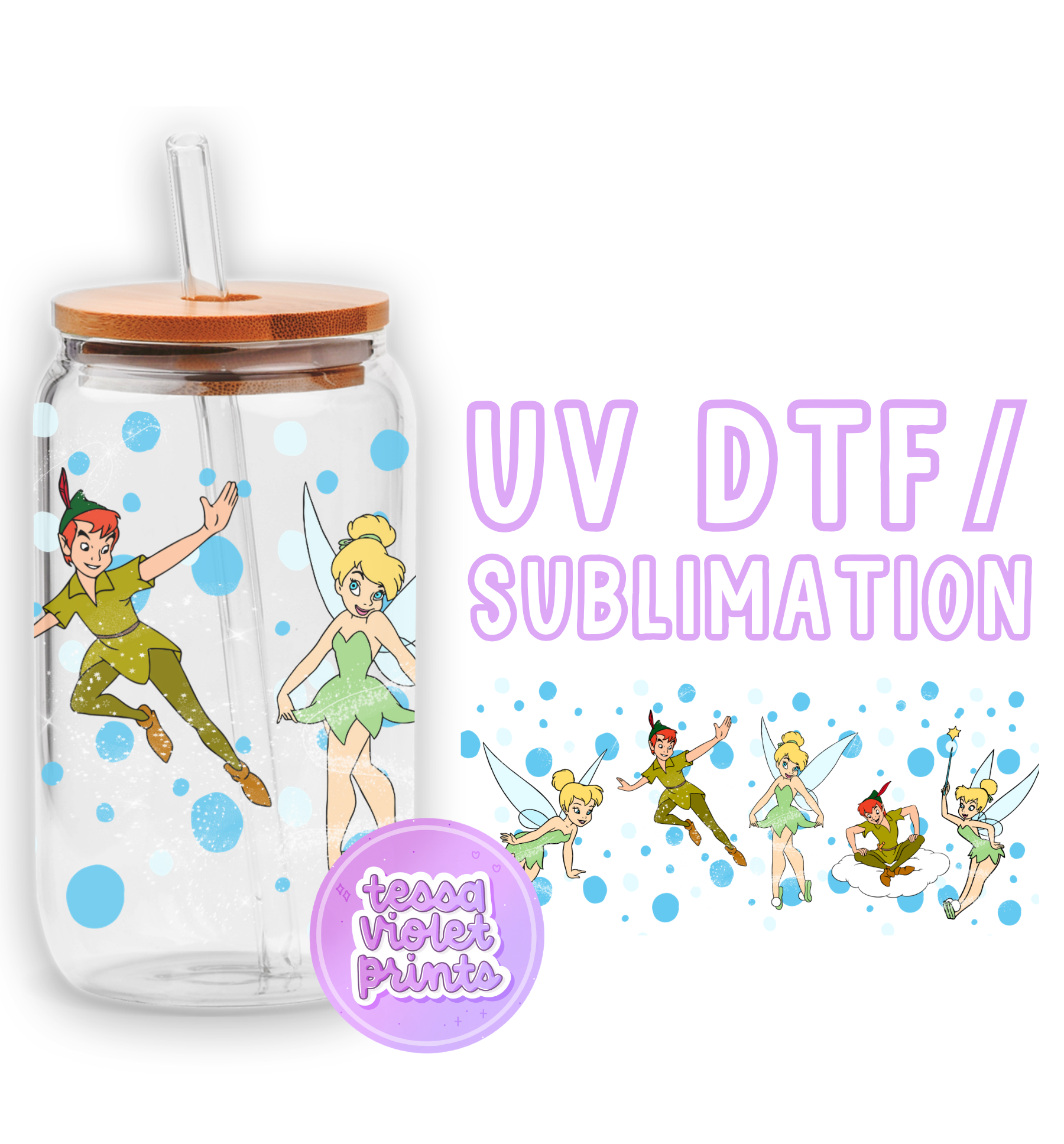 a glass jar with tinkerbells and tinkerbells on it