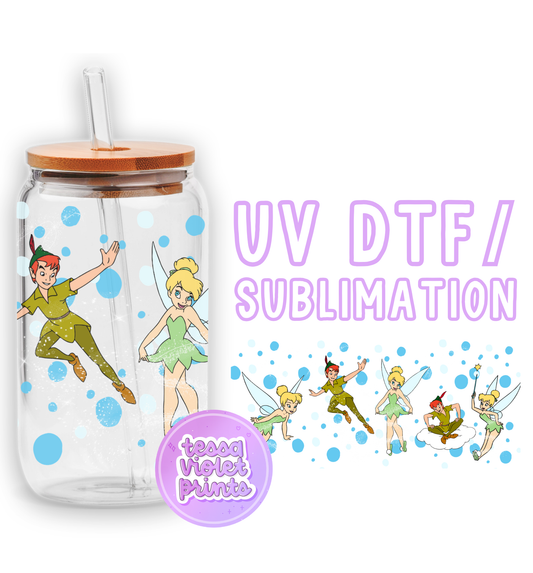 a glass jar with tinkerbells and tinkerbells on it