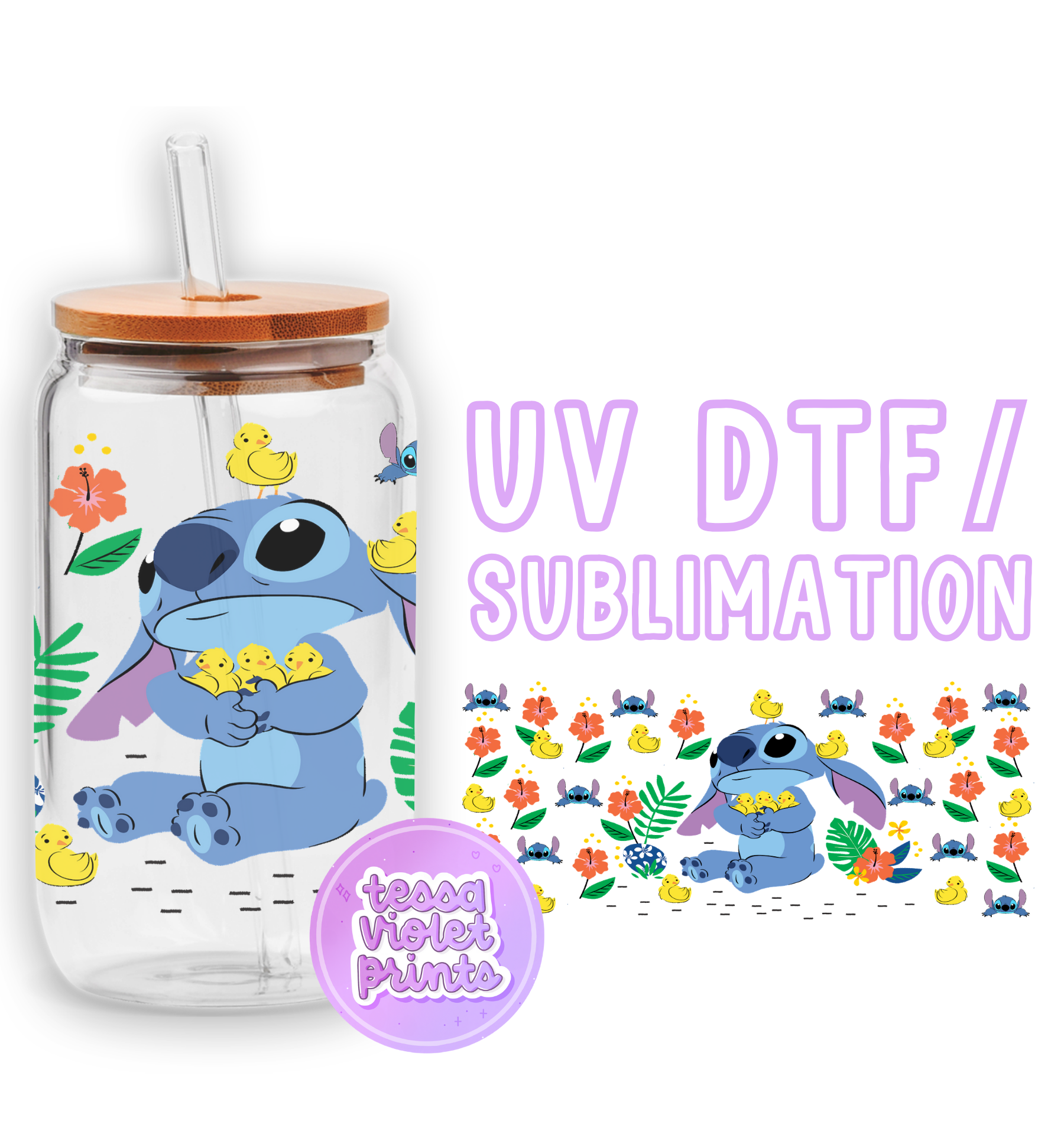 a glass jar with a picture of stitch stitch stitch stitch stitch stitch stitch stitch stitch