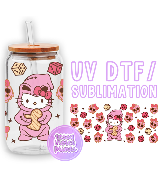 a glass jar with a hello kitty sticker on it