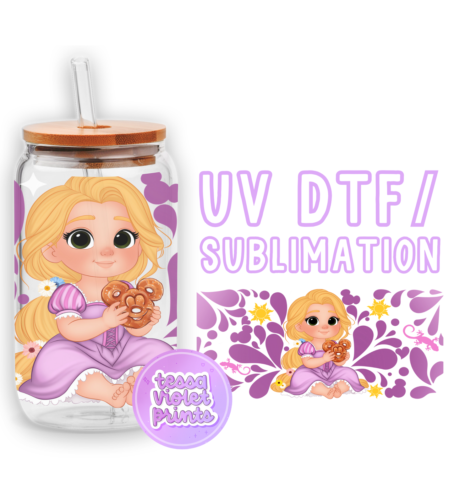 a jar with a picture of a little girl holding a donut