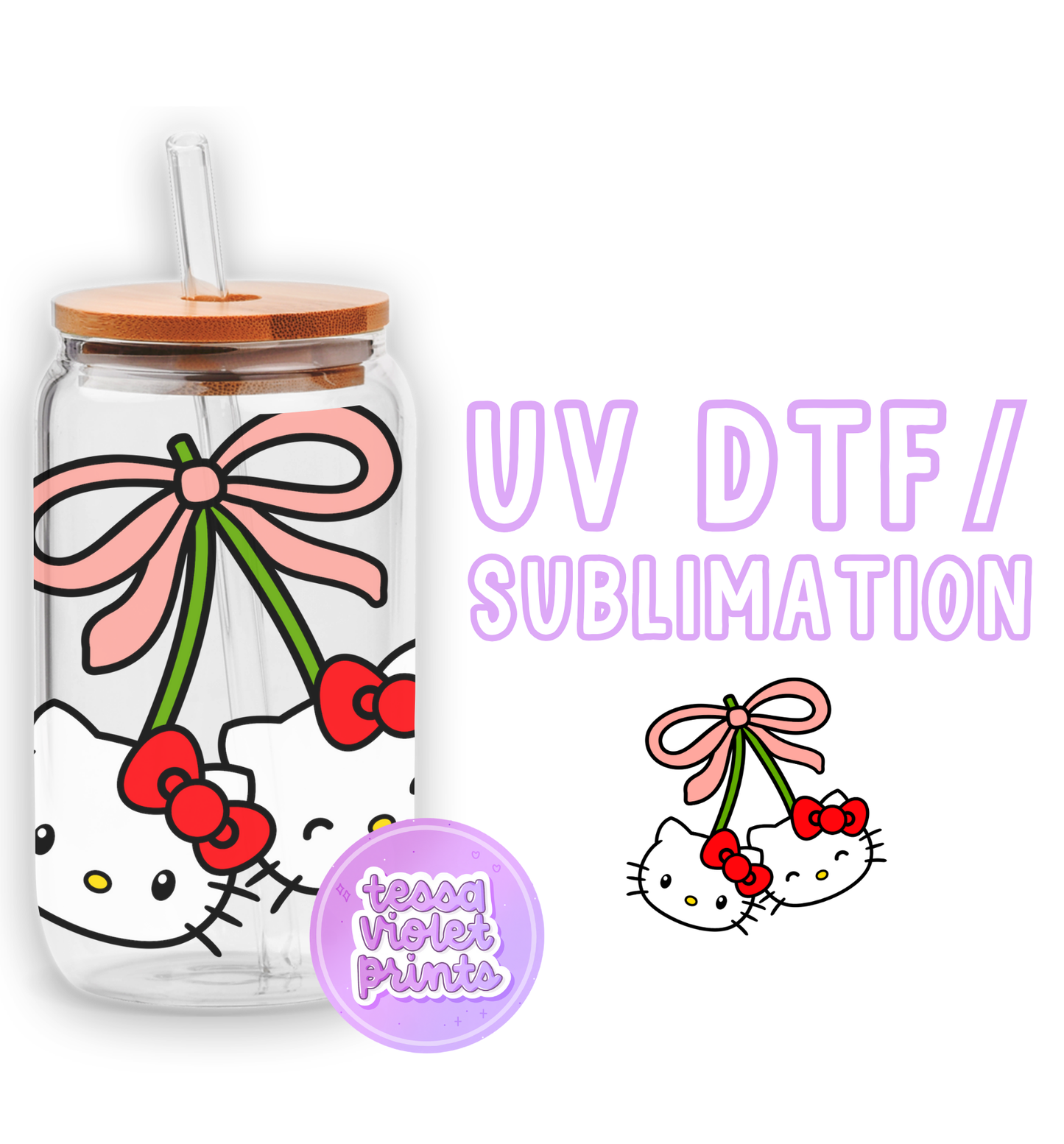 a glass jar with a hello kitty design on it